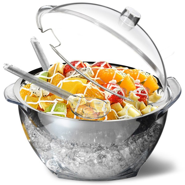 Large Salad Bowl on Ice with Lid, Chilled Mixing Serving Bowl for Party