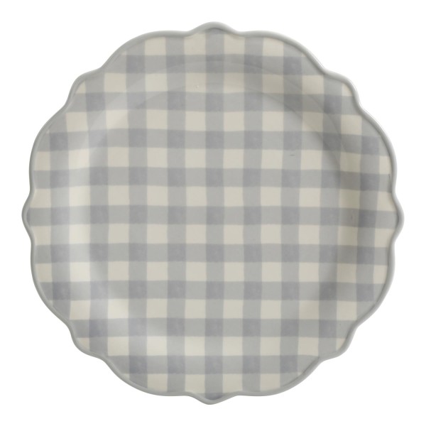 Gray Gingham Round 10.75-Inch Round Ceramic Dinner Plate