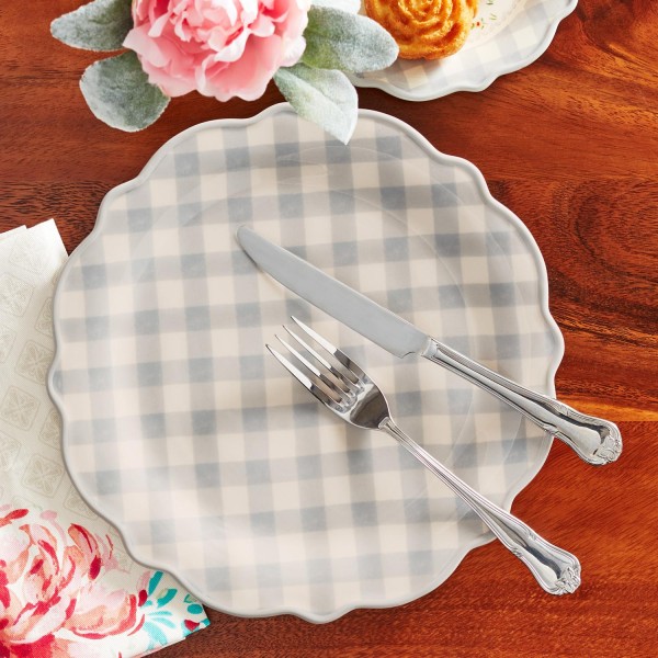 Gray Gingham Round 10.75-Inch Round Ceramic Dinner Plate