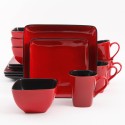 Square Dinnerware, Red, Set Of 16