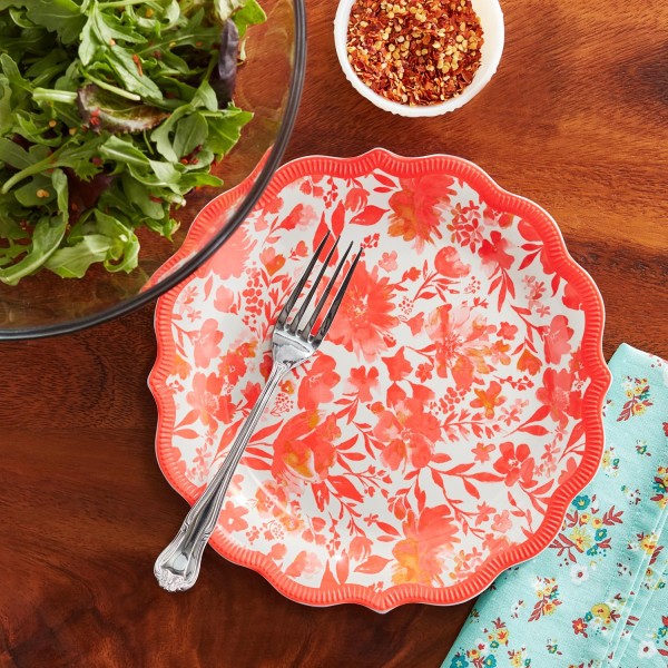 Painterly Floral Salad Plate, Coral