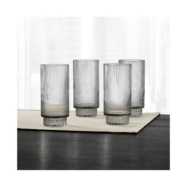 Smoked Fluted Highball Glasses, Set of 4