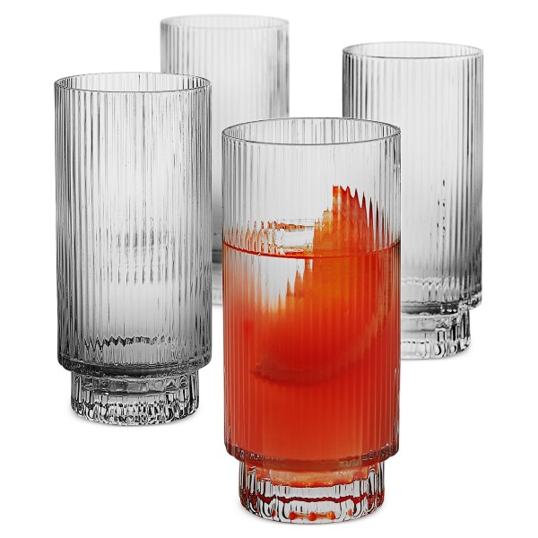 Smoked Fluted Highball Glasses, Set of 4