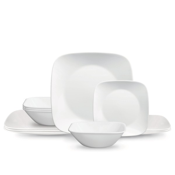 Classic, Pure White Square 12-Piece Dinnerware Set