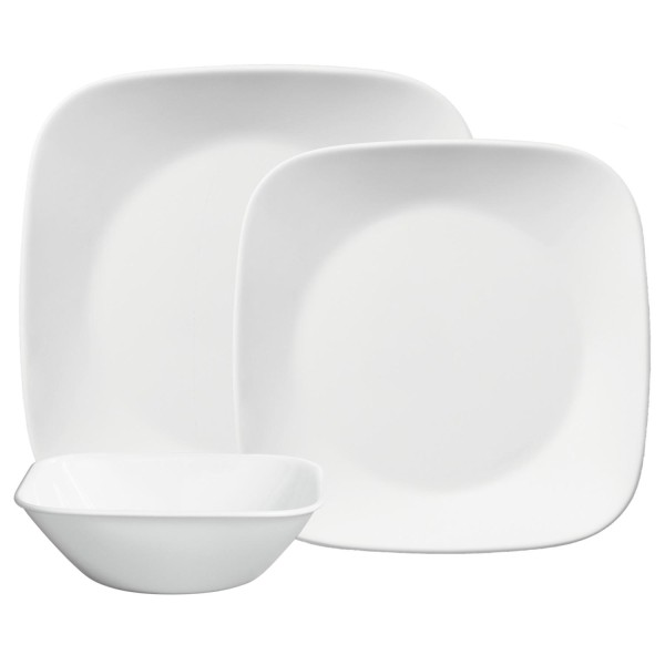 Classic, Pure White Square 12-Piece Dinnerware Set