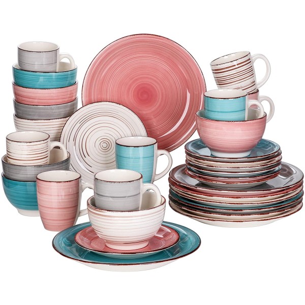 32-Piece Stoneware Dinnerware Set, Blue Dinner Set, Service for 8