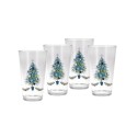 Blue Christmas Tree Tapered Cooler 4 Piece Glass Set, 16 oz