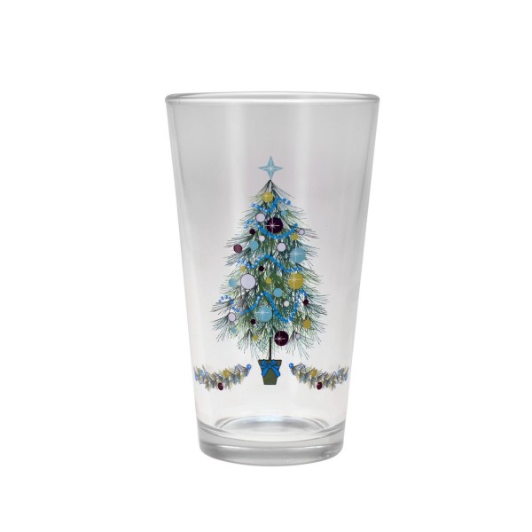 Blue Christmas Tree Tapered Cooler 4 Piece Glass Set, 16 oz