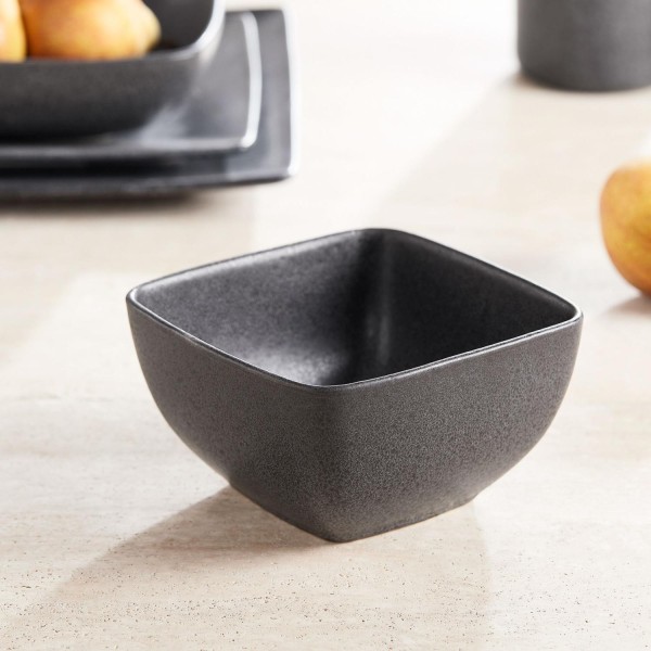 Dark Gray Square-Shaped Stoneware Cereal Bowl